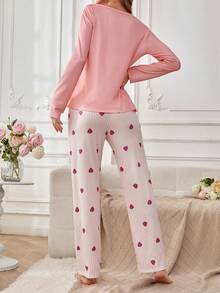 女士140g牛奶丝数码印花睡衣套装 - 粉色 - 查看 2