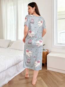 Dream Adore 1件女士140克牛奶丝数码印花睡袍，Moo Moo - 彩色 - 查看 2