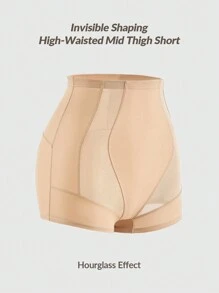 SHAPORA Women's High Waisted Tummy Control Apricot Knitted Fabric Shapewear Shorts With Butt-Lift Effect