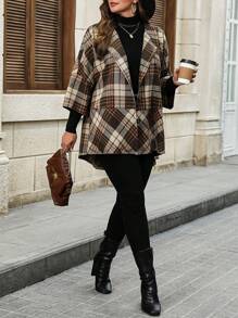 Calvaya Plus Size Ronde Hals Geruite Patchwork Casual Jas