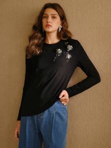 MOTF STUDIO ÁO PHÔNG ĐEN CHI TIẾT SEQUIN TƯƠNG PHẢN - màu đen - Xem 4