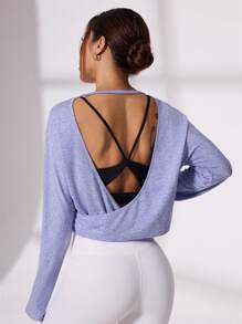 SHEIN Sport Gameset Women's Solid Color Open Back Yoga Workout Long Sleeve T-Shirt