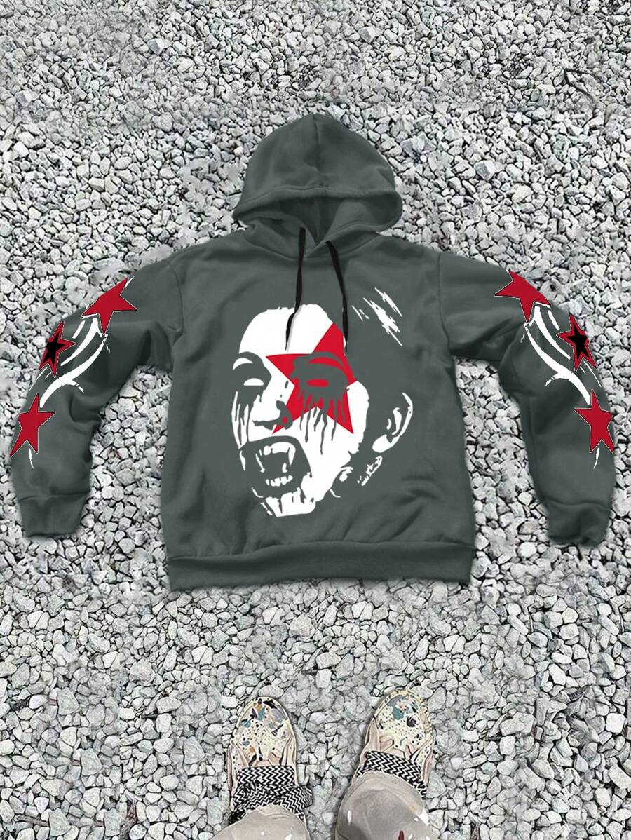 Manfinity EMRG Men's Dark Street Graffiti Print Sweatshirt - Dark Grey - View 1