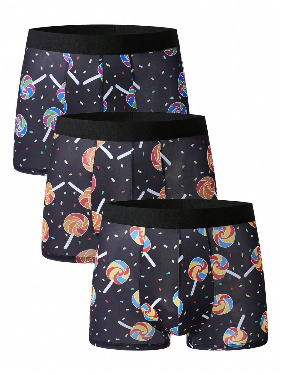 3pcs Pack Men's Fashionable Lollipop Print Boxers - Multicolor - View 1