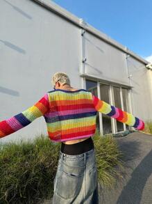 Manfinity VCAY 1 件男士 Y2K 趣味休闲高街复古风格彩色短款毛衣秋季万圣节毛衣，冬季 - 彩色 - 查看 2