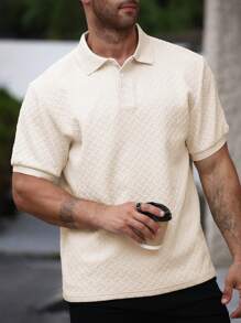 Manfinity Homme Herren Poloshirt in Große Größen, einfarbig, strukturiert, Kurzarm, einfarbig, für den Alltag - Aprikosenfarben - Übersicht 3