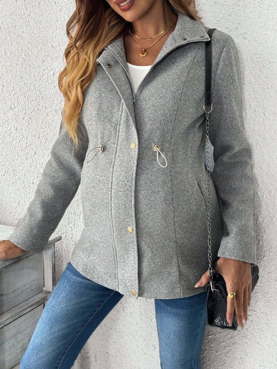 SHEIN 3In1 Pregnancy Faux Fur Trimmed Kangaroo Hooded Woollen Coat