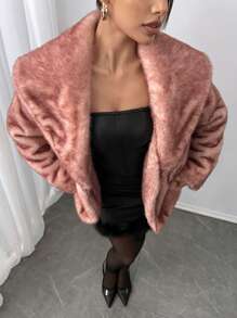 SHEIN SXY Áo khoác ấm lót lông màu hồng/hồng thu/đông, lót nhiệt - Màu hồng gỉ - Xem 3