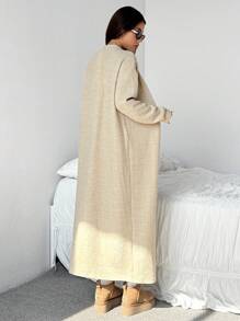SHEIN EZwear 卡其色针织纯色长开衫和紧身无袖连衣裙套装 - 卡其色 - 查看 2