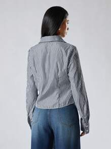 LYSMO Women's Casual Long Sleeve Striped Ruched Blouse For Spring & Summer