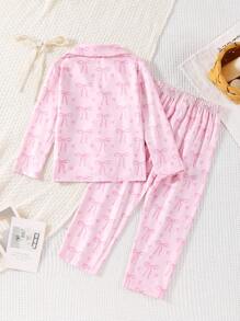 2pcs/Set Young Girl Casual Butterfly Print Long Sleeve Cardigan & Pants Pajama Set, Fashion And Comfortable Girls Pajama Sets Silkgirls Silk Pajama Setskids Silk Pajama Set
