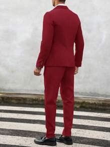 Men's Solid Color Long Sleeve Suit Jacket And Zipper Pants Business Suit Set - Red - View 2