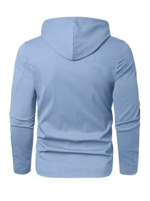 Manfinity Homme Áo khoác trùm đầu vá dài tay cỡ lớn cho nam - Màu xanh lam - Xem 2