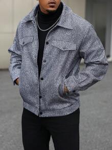 Manfinity Homme Áo khoác nam màu trơn thường ngày cỡ lớn có chi tiết vạt, mùa thu/đông - màu đen - Xem 4