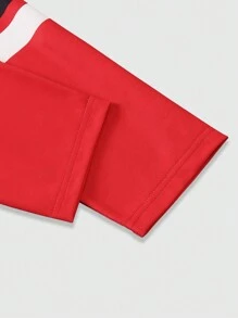 ROMWE MEN Prep 男士纯色拼布字母印花长袖休闲 T 恤 - 彩色 - 查看 7