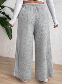 Flirla Quần ống rộng ống rộng buộc eo màu trơn cỡ lớn cho nữ - Xám - Xem 6
