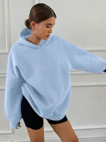 DAZY Sudadera con capucha de unicolor con forro térmico, corte holgado para mujer, ropa de otoño, unisex