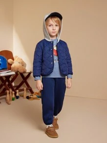 PrepCrw Young Boys Academy Style Navy Blue Knit Hoodie, 2 In 1 Long Sleeve Padded Coat, Back To School Coats - Blue - View 7