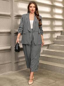 SHEIN Clasi Ensemble tailleur 2 pièces oversize, imprimé prince-de-galles, élégant et stylé