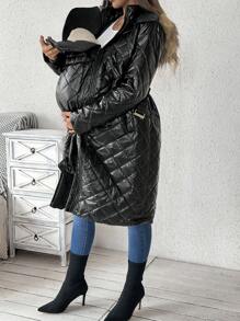 SHEIN Maternity Winter 3-In-1 Hooded Padded Coat, Pregnancy Outerwear & Coat