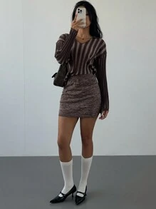 SHEIN SXY Autumn And Winter Clothing Brown Gradient Sweater Two-Piece Suit - Grey - View 5