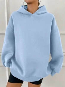 DAZY Sudadera con capucha de unicolor con forro térmico, corte holgado para mujer, ropa de otoño, unisex
