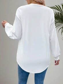 EMERY ROSE 純色下擺領長袖t恤