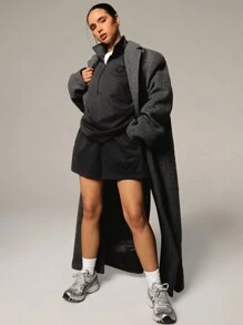 Athîral 2 Stücke/Set Damen Sommer Herbst Sport Lässig Tennis Muster Reißverschluss-Hoodie & Shorts Set - Grau - Übersicht 3