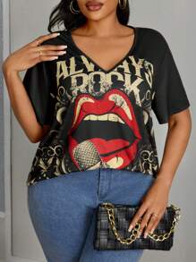 SHEIN PETITE CURVE Casual Loose Plus Size Women's T-Shirt Thanksgiving Outfit Women