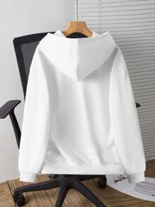 SHEIN TeenBoys 1pc 休闲简约舒适百搭保暖超划算简约手写文字印花针织连帽运动衫返校服装；秋季服装；青少年男孩服装；秋季夹克；秋季服装秋冬 - 白色 - 查看 2