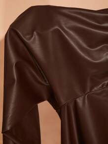 SHEIN BAE Plus Size Brown PU Elastic Waist Pants With Pockets, Suitable For Daily Wear,Brown Leather Pants,Halloween Women Costumes,Chocolate,Leather Cargo Pants