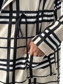 SHEIN Maternity Casual Plaid Pattern Drawstring Waist Long Sleeve, Jacket For Autumn - Khaki - View 4