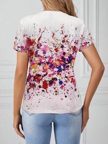 SHEIN LUNE 1 Áo thun nữ cổ tròn tay ngắn in họa tiết tối giản, mặc thường ngày - Nhiều màu - Xem 2
