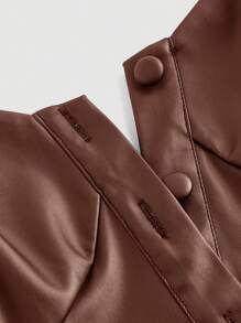 SHEIN MOD 大码棕色PU皮革极简修身上衣 - 棕色 - 查看 3