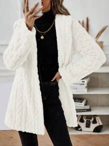 SHEIN LUNE 纯色连帽领休闲百搭长袖常规夹克 - 白色 - 查看 5