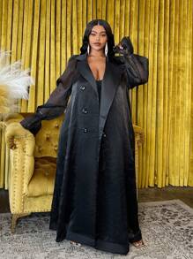 Slaydiva Trench-coat haute gamme en satin transparent pour femmes grandes tailles, pour l'automne - Noir - Voir 3