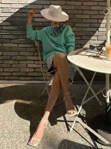 DAZY Women Oversized Bright Green Solid Color Sweater