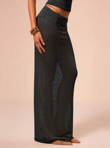 MUSERA Falda maxi elegante de punto, de tela transparente y cintura baja, para primavera y verano, con diseño sexy