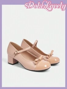 Dola Lovely Women's Solid Color Bow Decor Casual High Heel Pumps For Christmas And New Year Holiday Vibe Fall And Winter