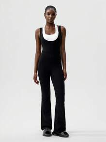 VARSITIE Fall Winter Clothes Simple And Stylish Contrast Color Women Outdoor One-Pieces - Black and White - View 4