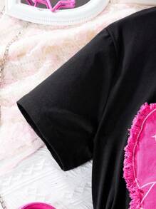 Bộ 2 áo thun tay ngắn cổ tròn đính nơ và chân váy xếp ly màu đen cho bé gái tuổi teen, mùa hè, ngày lễ, mùa hè, du lịch - màu đen - Xem 7