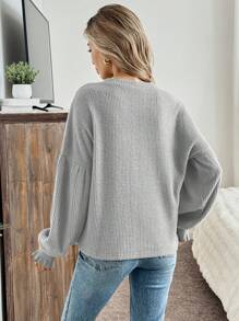 SHEIN LUNE Camiseta casual y romántica de mujer en color marrón con puños con volantes y escote off-the-shoulder, otoño