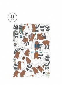 We Bare Bears X SHEIN 38 قطعة ملصق بشكل خرس كرتوني جميل