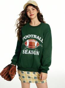 2pcs/Set Teen Girl Casual Daily Wear Letter Printed Dropped Shoulder Sweatshirt And Plaid Skirt - Multicolor - View 6
