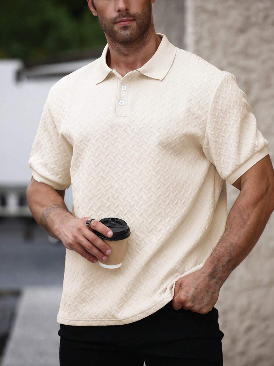 Manfinity Homme Herren Poloshirt in Große Größen, einfarbig, strukturiert, Kurzarm, einfarbig, für den Alltag - Aprikosenfarben - Übersicht 1