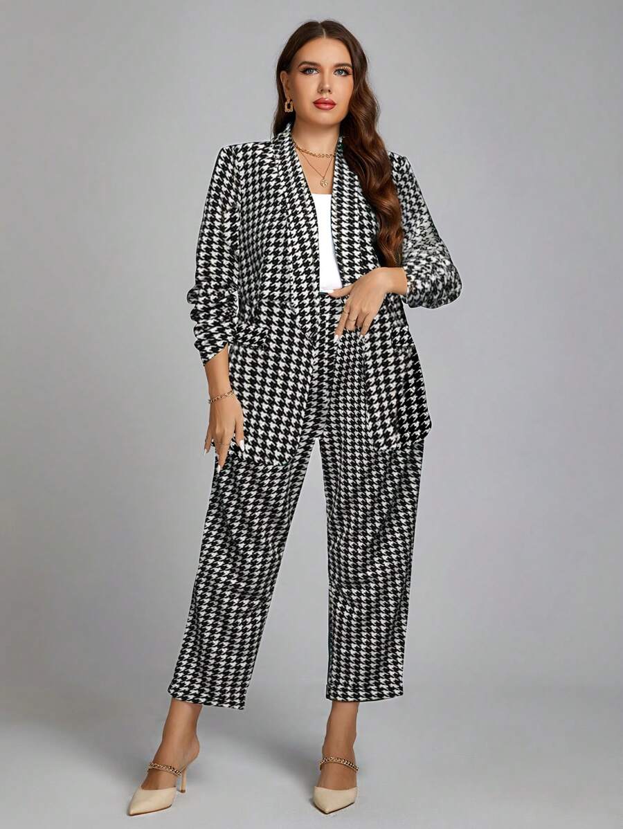 SHEIN Clasi Ensemble tailleur 2 pièces oversize, imprimé prince-de-galles, élégant et stylé