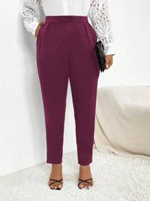 SHEIN Clasi Quần ống côn xếp ly màu trơn cỡ lớn thường ngày, mùa thu - Màu Đỏ Sâu - Xem 6