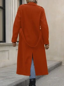 Chiquease 女士优雅通勤休闲翻领腰系带长袖长款大衣 - 亮橙色 - 查看 2