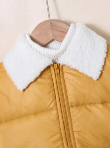 Chaqueta casual gruesa y cálida con cuello esponjoso de parches de unicolor tejido, para niña