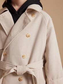 PrepCrw 年轻男孩学院风双排扣卡其色领风衣，长袖长款风衣，适合返校季、秋冬季 - 卡其色 - 查看 10